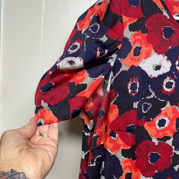 Marks & Spencer Vibrant Red and Navy Floral Dress - Picture 3 of 12